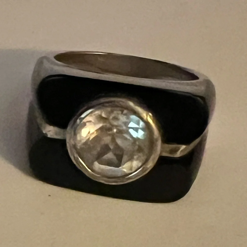 Chic Black onyx cz ring‎ set in sterling silver size 7